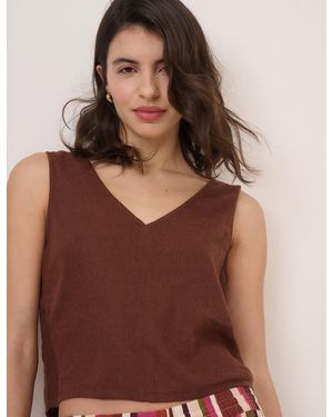Nobody's Child Linen-Blend Swing Top - Brown