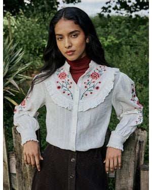 Nobody's Child Embroidered Floral Abbie Blouse - Green