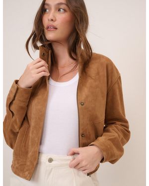 Nobody's Child Funnel Neck Suede Bomber - Brown