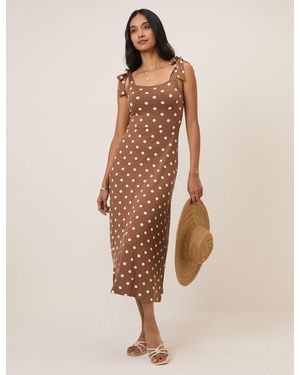 brown polka dot bandeau felicity midi dress White Bandeau Fit-and-Flare Felicity Midi Dress