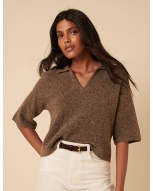 Nobody's Child Open Collar Knitted T-Shirt - Brown
