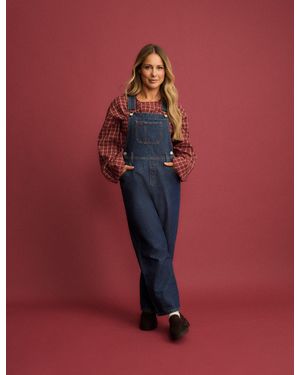 Nobody's Child Dark Wash Denim Straight Leg Dungarees - Red