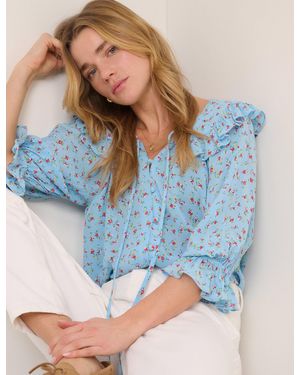 Nobody's Child Floral Frill Blouse - Blue