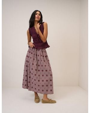 Nobody's Child Burgundy Gingham Naples Midi Skirt - Pink