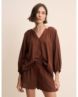 Nobody's Child Linen-Blend Blouse - Brown
