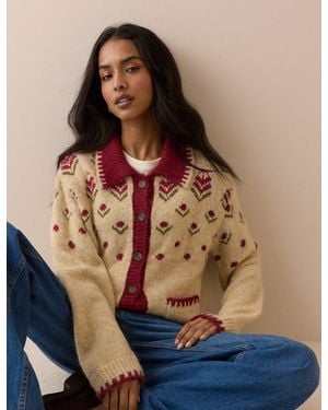 Nobody's Child And Floral Knitted Jacket - Blue