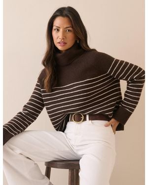 Nobody's Child Striped Roll Neck Oversized Jumper - Brown