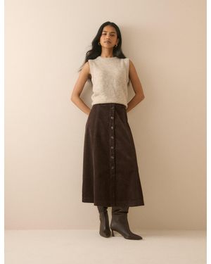Nobody's Child Button Down Cord Midi Skirt - Natural