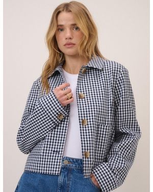 Nobody's Child Gingham Front Pocket Jacket - Blue