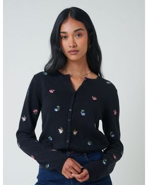 Nobody's Child Floral Embroidered Cardigan - Blue