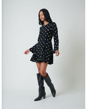 Nobody's Child Polka Dot Long Sleeve Paris Mini Dress - Black
