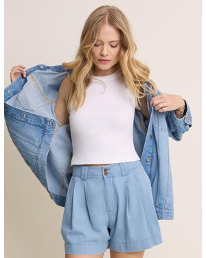 Nobody's Child Light Pleated High Waisted Shorts - Blue