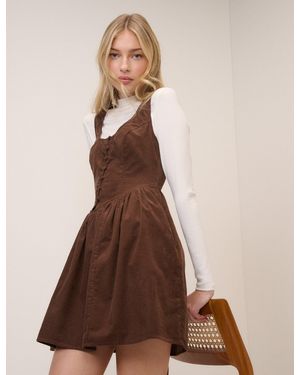 Nobody's Child Cord Cora Mini Pinafore Dress - Brown