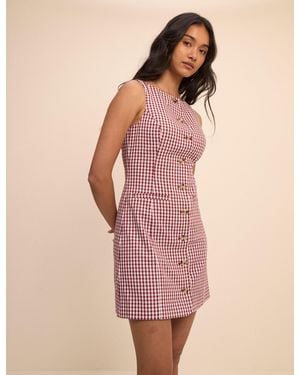 Nobody's Child Burgundy Gingham Boat Neck Tailored Mini Dress - Pink