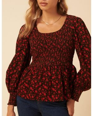 Nobody's Child Floral Shirred Balloon Sleeve Top
