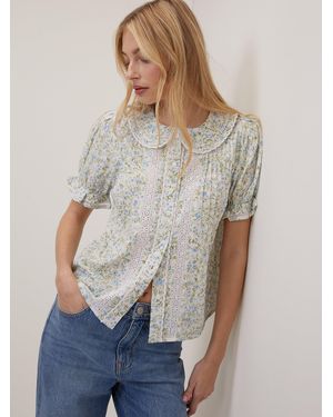 Nobody's Child Floral Peter Pan Blouse - Grey