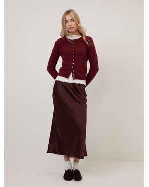 Nobody's Child Burgundy Satin Mila Midi Slip Skirt - Red