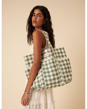 Nobody's Child Gingham Canvas Tote Bag - Natural
