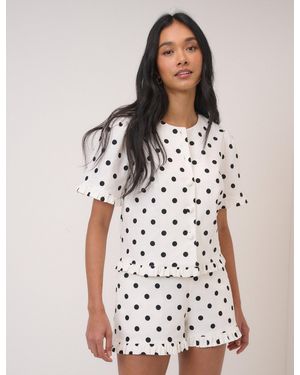 Nobody's Child Polka Dot Tailored Top - Brown