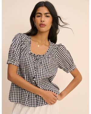 Nobody's Child Gingham Puff Sleeve Lumi Blouse - Natural