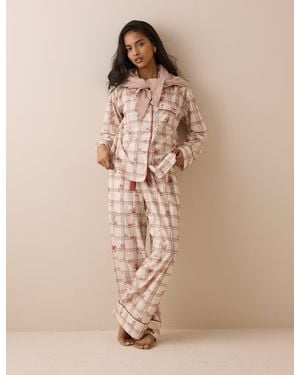 Nobody's Child Check And Floral Pyjama Set - Natural