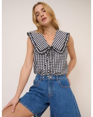 Nobody's Child Gingham Peter Pan Collar Blouse - Blue