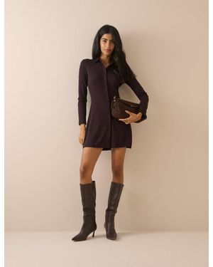 Nobody's Child Plum Jersey Collared Annabel Mini Dress - Natural