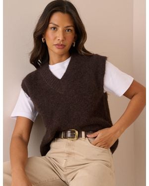 Nobody's Child Marl V Neck Knitted Vest - Brown