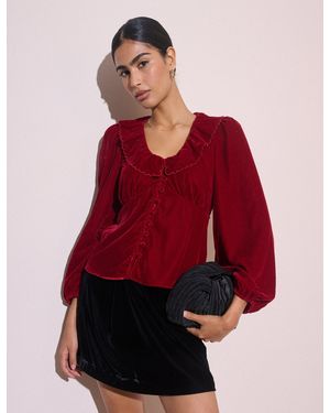 Nobody's Child Frill Collared Velvet Blouse