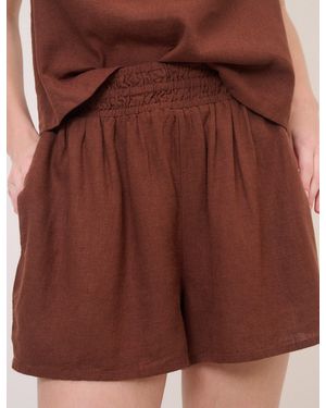 Nobody's Child Linen-Blend Elasticated Waist Shorts - Brown