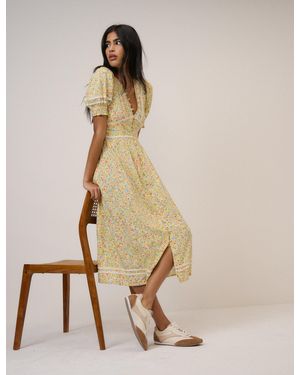 Nobody's Child Ditsy Floral Puff Sleeve Saffy Midi Dress - Natural