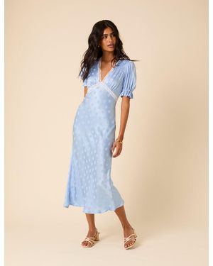 Nobody's Child Polka Dot Jacquard Angela Midi Dress - Blue