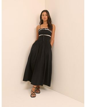 Nobody's Child Shirred Ruffle Trim Ferne Midi Dress - Natural