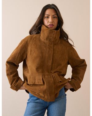 Nobody's Child Tan Suede Funnel Neck Langham Jacket - Brown