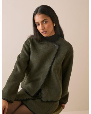 Nobody's Child Whipstitch Asymmetric Wool-Blend Jacket - Green