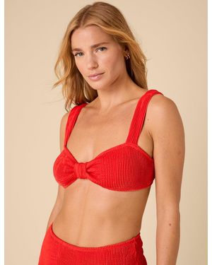 Nobody's Child Ribbed Jacquard Knot Front Bikini Top - Red