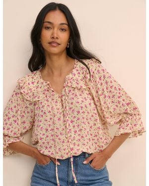 Nobody's Child And Floral Short Sleeve Blouse - Brown