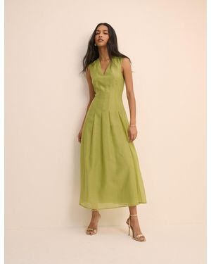Nobody's Child Light Pleated V-Neck Ohana Midaxi Dress - Green