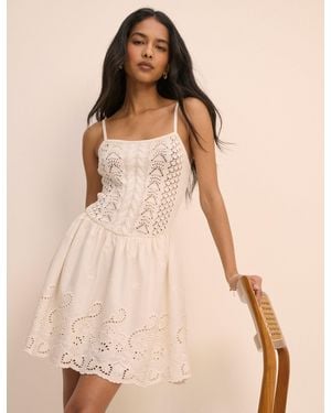 Nobody's Child Crochet Broderie Anglaise Mini Dress - Natural