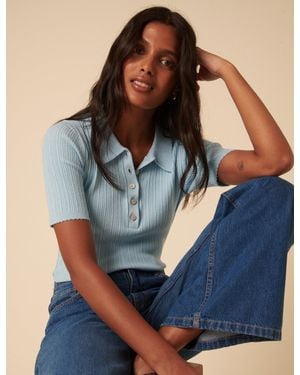 Nobody's Child Ribbed Polo Knitted T-Shirt - Blue