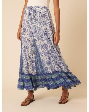 Nobody's Child Woodblock Printed Tiered Maxi Skirt - Blue
