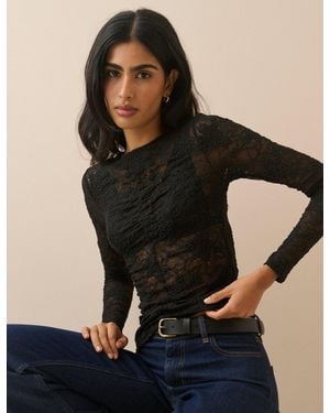Nobody's Child Floral Lace Ruched Top - Black