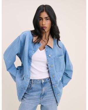 Nobody's Child Denim Cord Collar Jacket - Blue