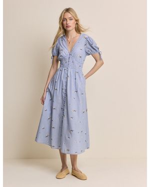 Nobody's Child Pinstriped Embroidered Ezra Midi Dress - Blue