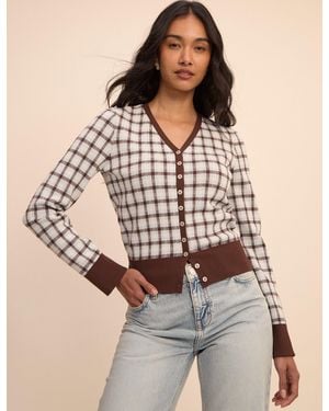 Nobody's Child And V-Neck Jacquard Check Cardigan - Brown