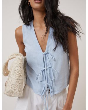 Nobody's Child Light Linen-Blend Tie Front Tessa Top - Blue