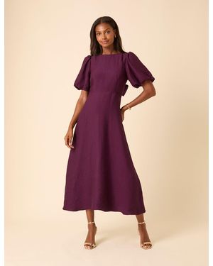 Nobody's Child Puff Sleeve Zola Midi Dress - Purple