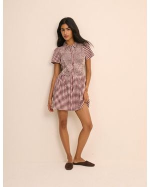 Nobody's Child Burgundy Gingham Shirred Ioni Mini Dress - Natural