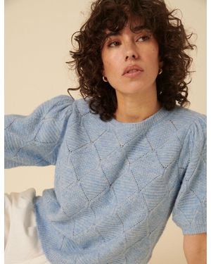 Nobody's Child Pointelle Wool Blend Knitted Top - Blue