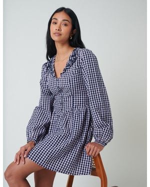 Nobody's Child Gingham Floral Collar Sienna Mini Dress - Blue